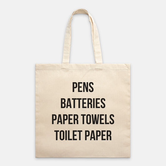 Pens Batteries Paper Towels Toilet Paper Tote Bag