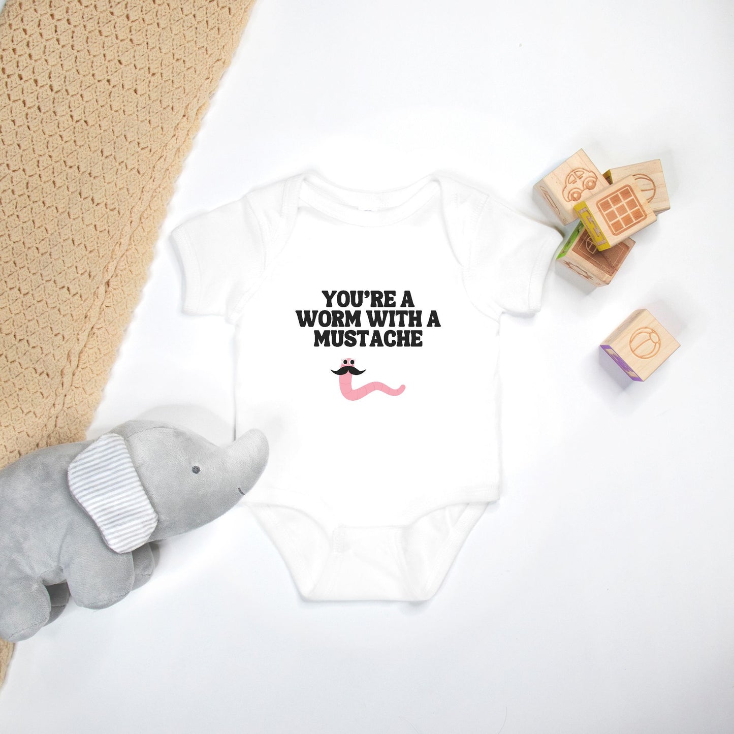 Worm With A Mustache Baby Onesie